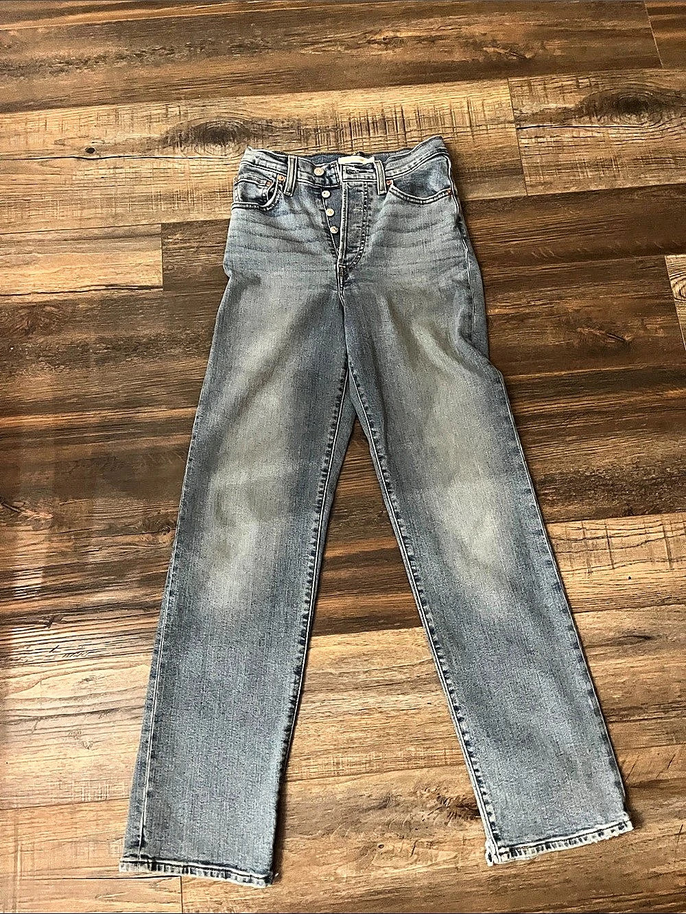 Levis Straight Leg Ribcage Jeans Blue Waist 26 Length 32